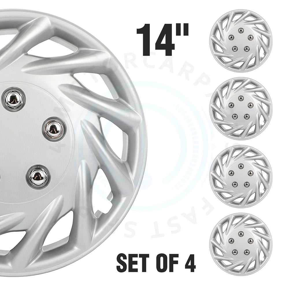 Set of 4 Silver Wheel Covers for R14 14 Inch Tires