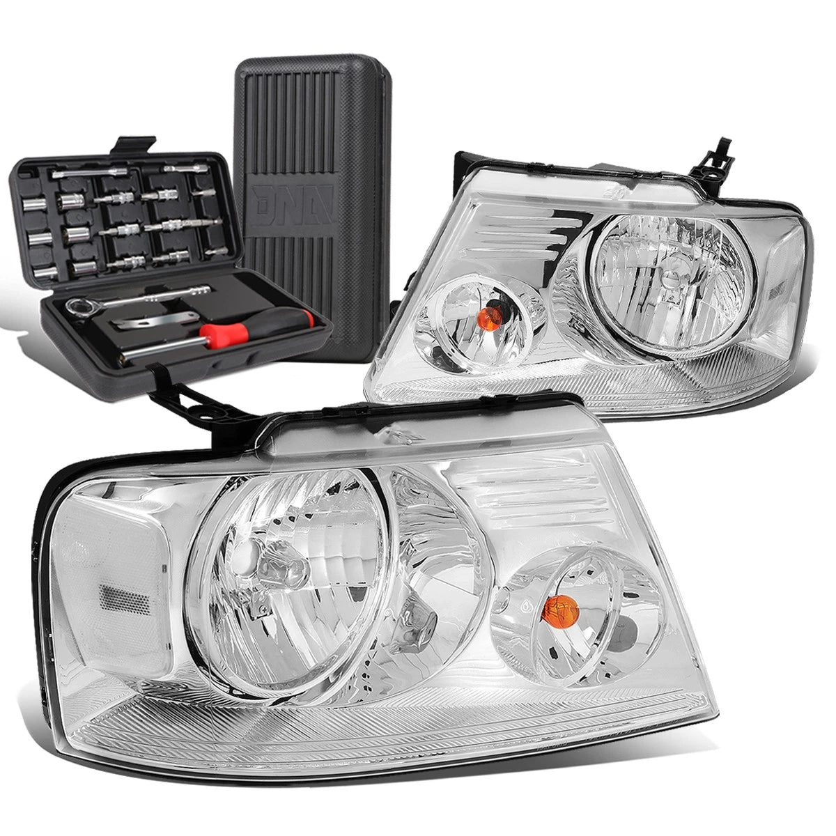 Pair of Chrome/Clear Signal Headlight Lamps for Ford F150 (2004–2008)