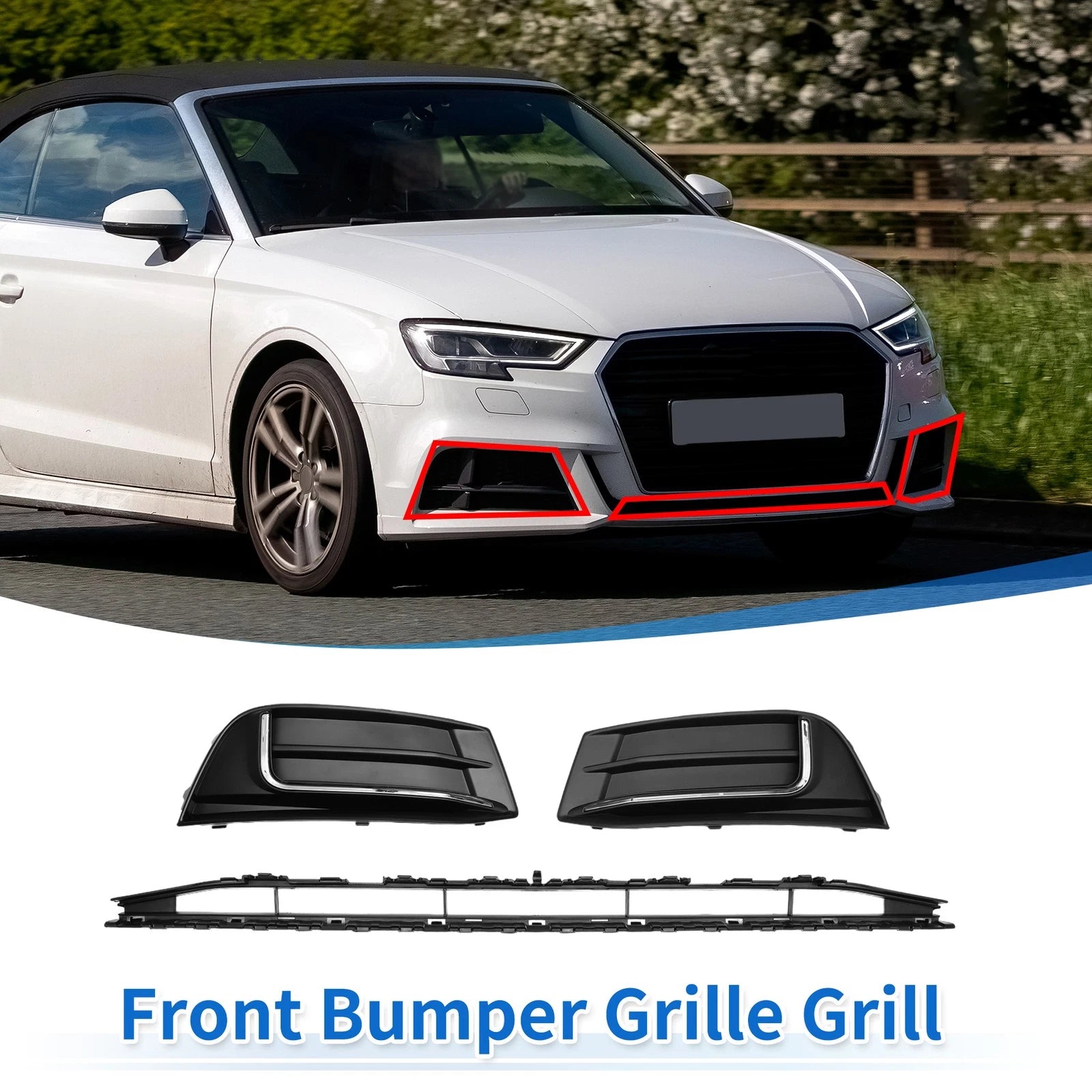 Front Lower Bumper Grille for Audi A3 A3PA (2017–2020) Set of 1