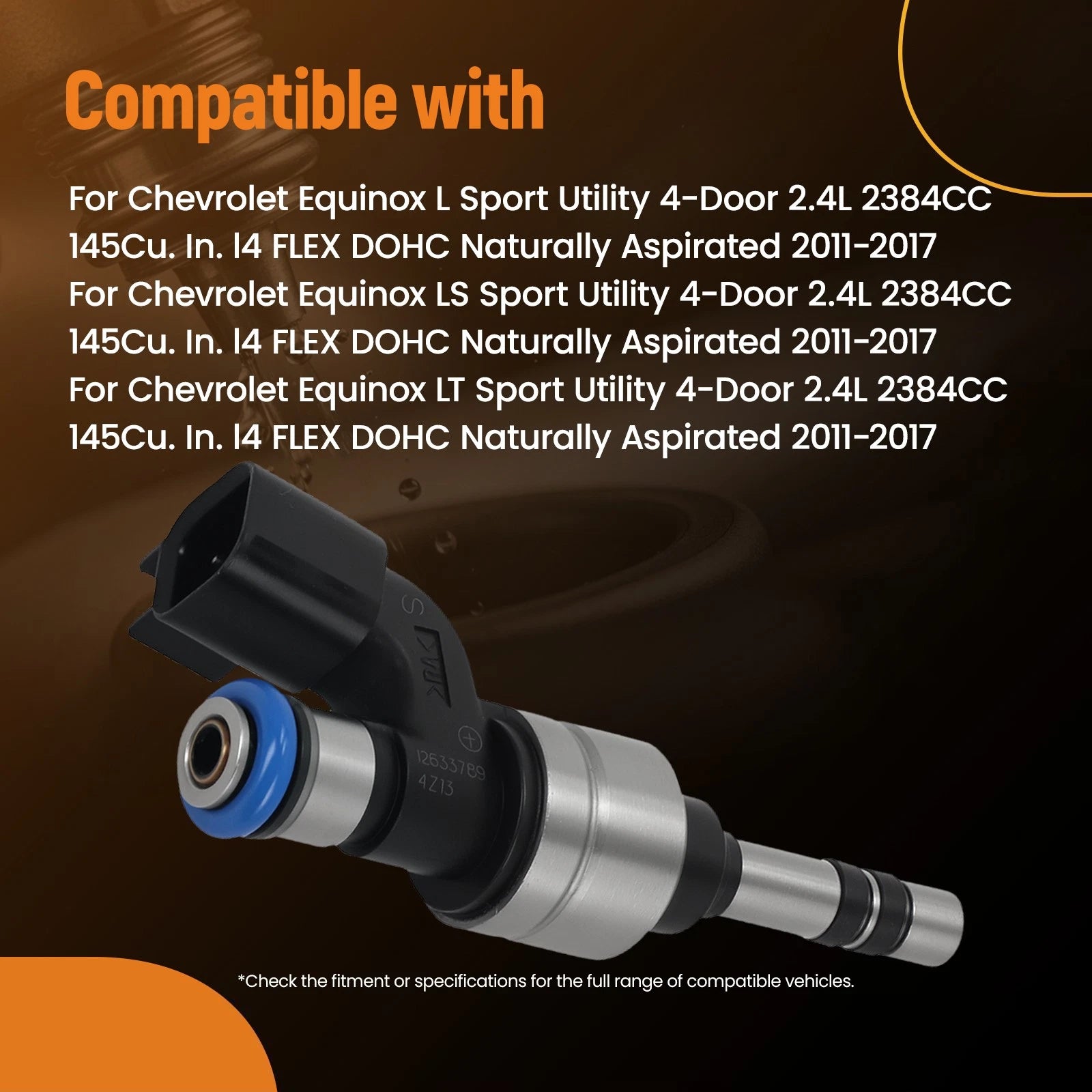 Set of 4 Fuel Injectors for Chevrolet Captiva Sport 2.4L (2011–2015) 12608362