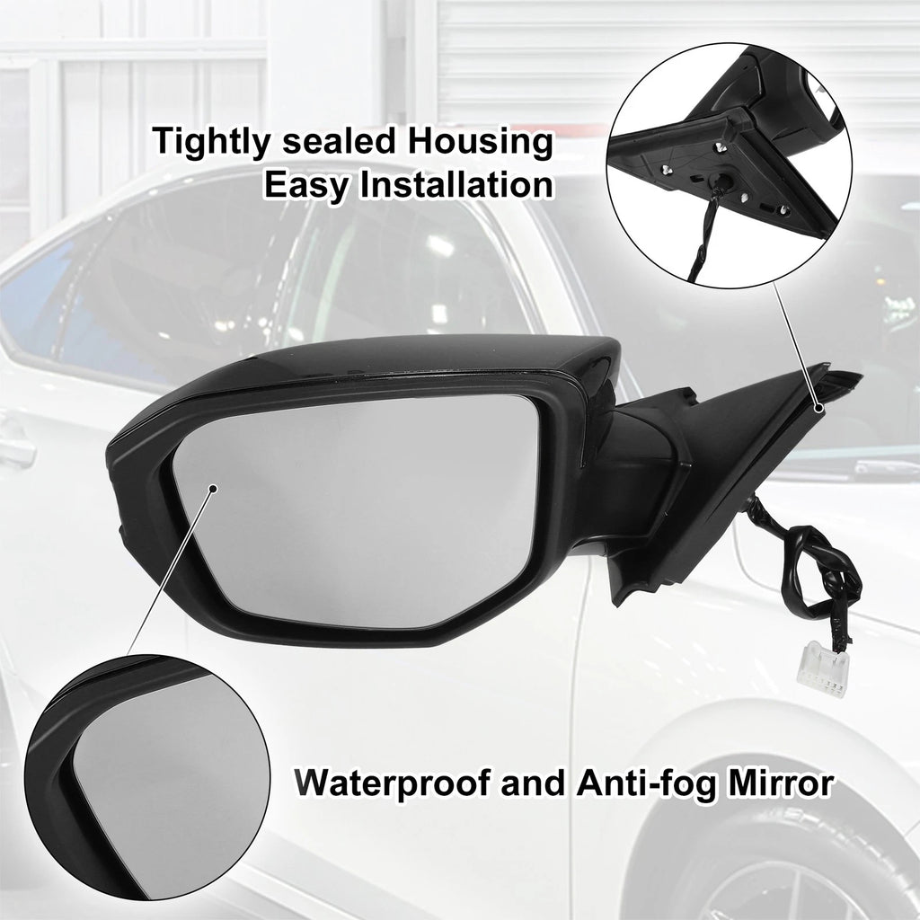 5 Pin Left Side Exterior Door Mirror Assembly Black for Honda Civic (2016–2020)