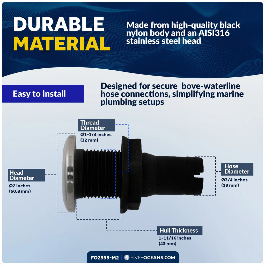 2X Straight Thru-Hull Connection for Hose 3/4 inches FO2995-M2