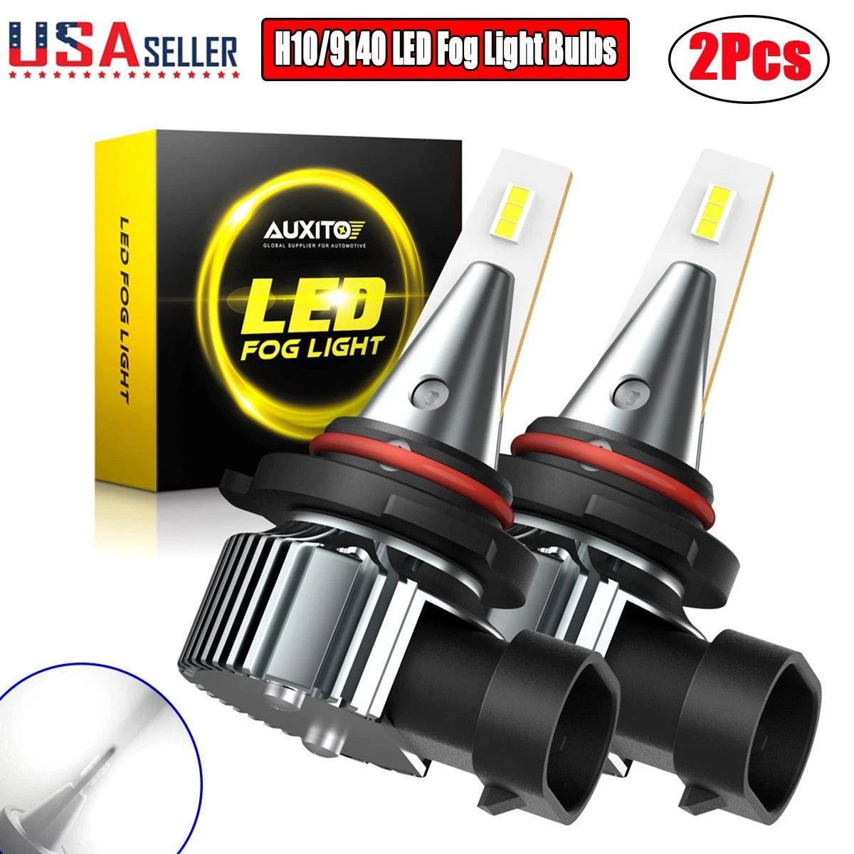 2X H10/9140 LED Fog Lamp DRL Bulbs for 6500K 100W
