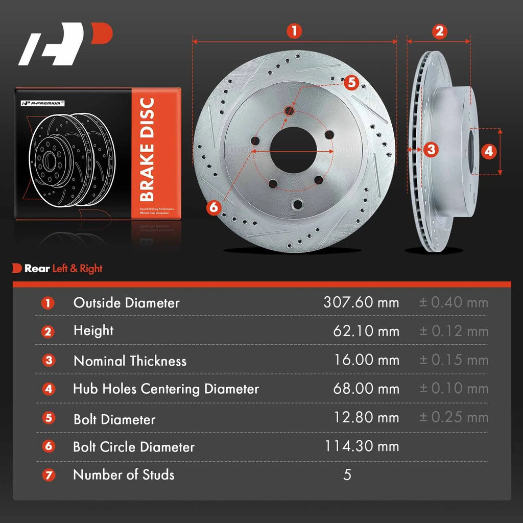 Rear Drilled Brake Rotors for Nissan Murano Pathfinder Quest (2003–2008)