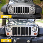 7Pc Matte Black Insert Mesh Grille Trim for Jeep Wrangler JK (2007–2018)