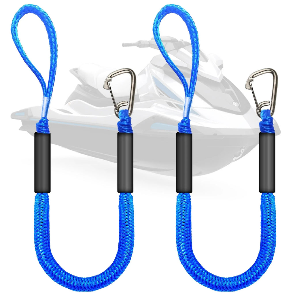 Set of 2 Bungee Dock Lines for Boats, 316 Stainless Steel Clips, 4 ft