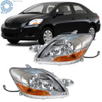 Set of 2 Halogen Headlights for Toyota Yaris Sedan (2007–2011) Clear Lens