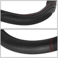 Steering Wheel Cover Carbon Fiber Pattern Red Stitching 15" for Universal Fit