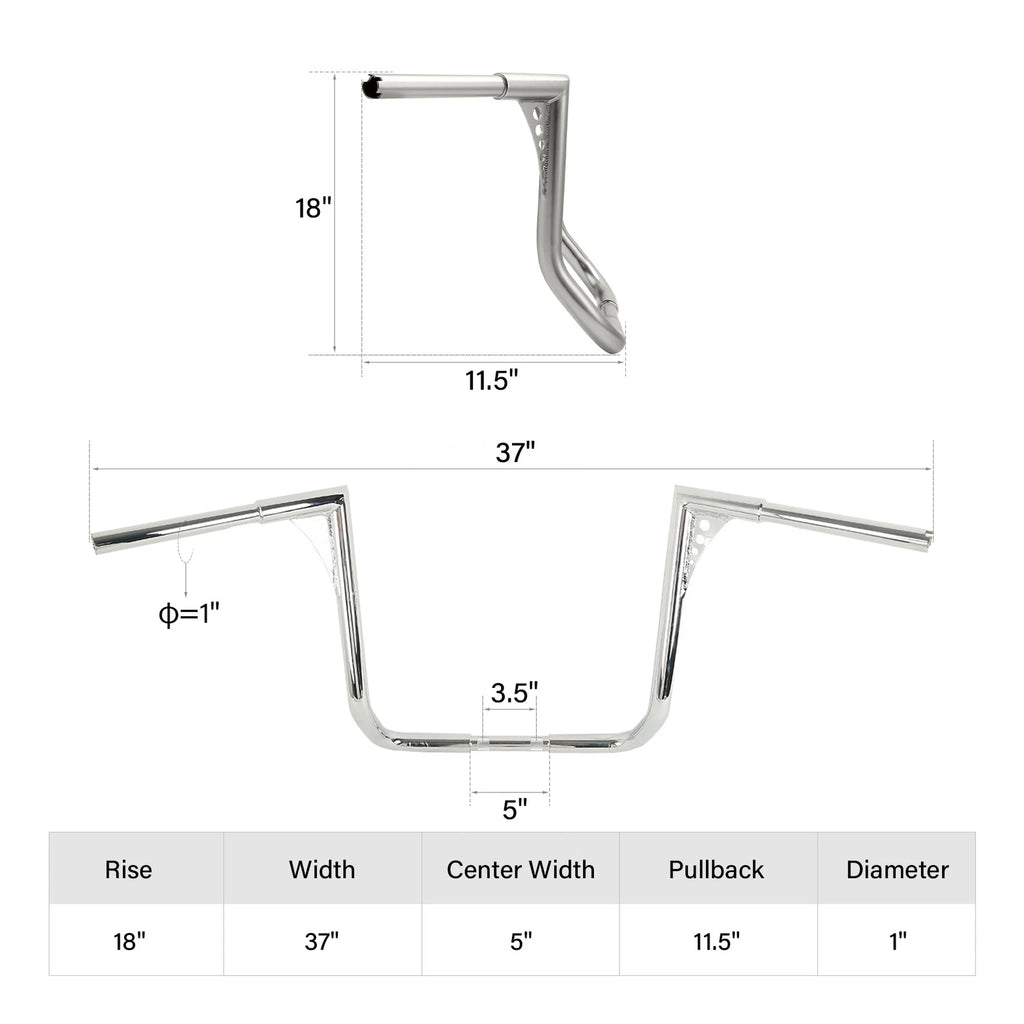 18" Rise Ape Hanger 1-1/4" Handlebar for Harley Touring Electra Glide (2014–2023)
