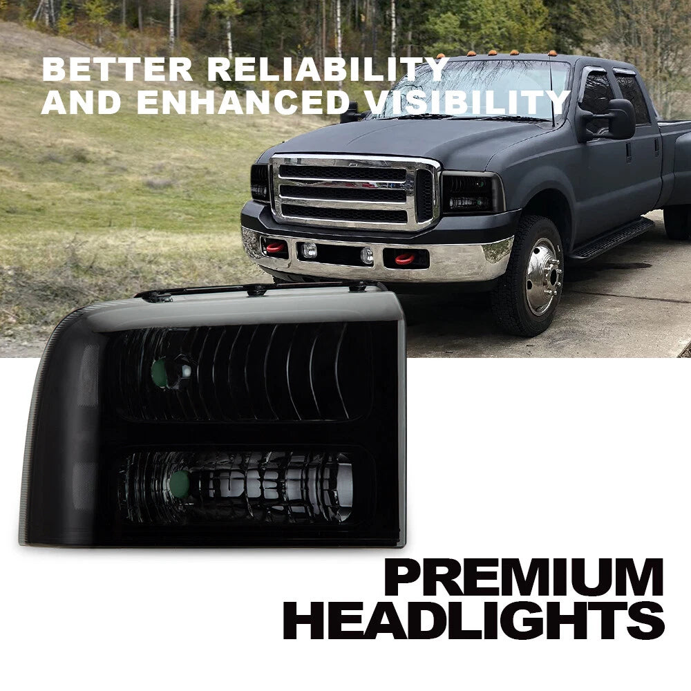 Clear Corner Smoked Headlights for Ford F250 F350 Super Duty (2005–2007)