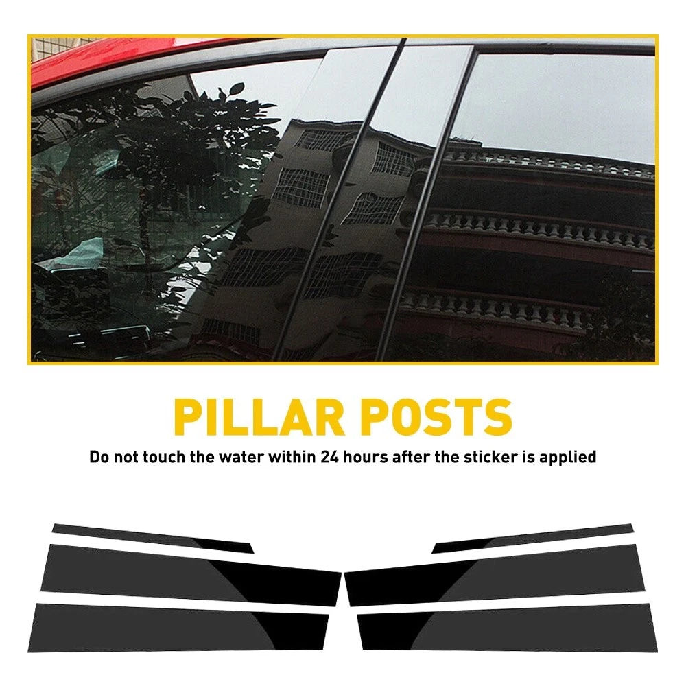 6x Glossy Pillar Posts Door Trim Cover Stickers for Toyota Corolla (2014–2018)