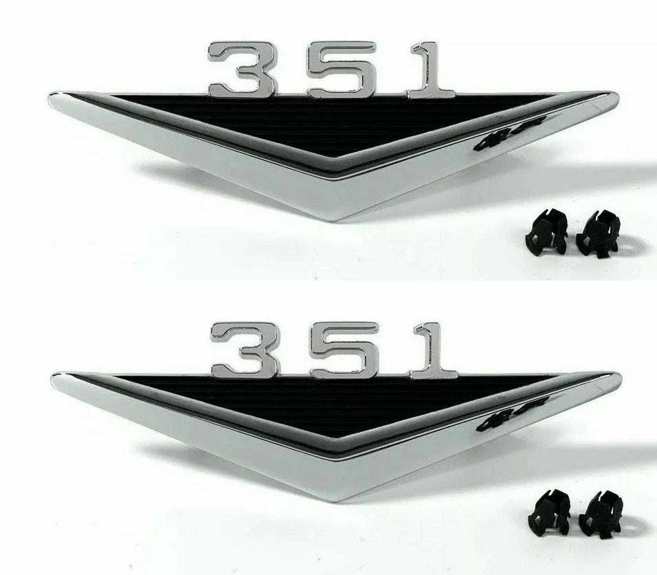 Fender Emblems Chrome Pair with Clips for 1964–1966 Ford Mustang V8
