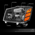 Headlight for Nissan Armada Titan (2005–2015) Black Amber Factory Style