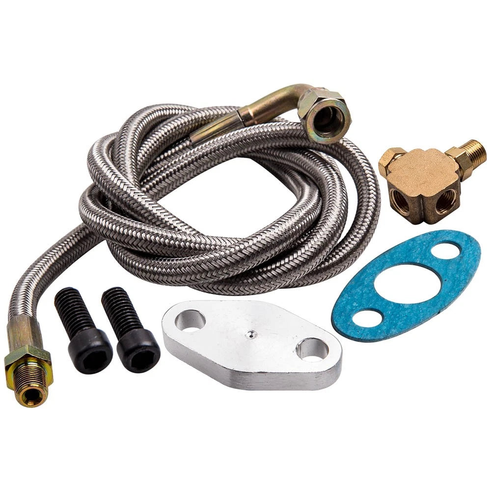 T3 T4 Turbo Oil Feed Line Kit 1/8 NPT 41" Braided Stainless Steel