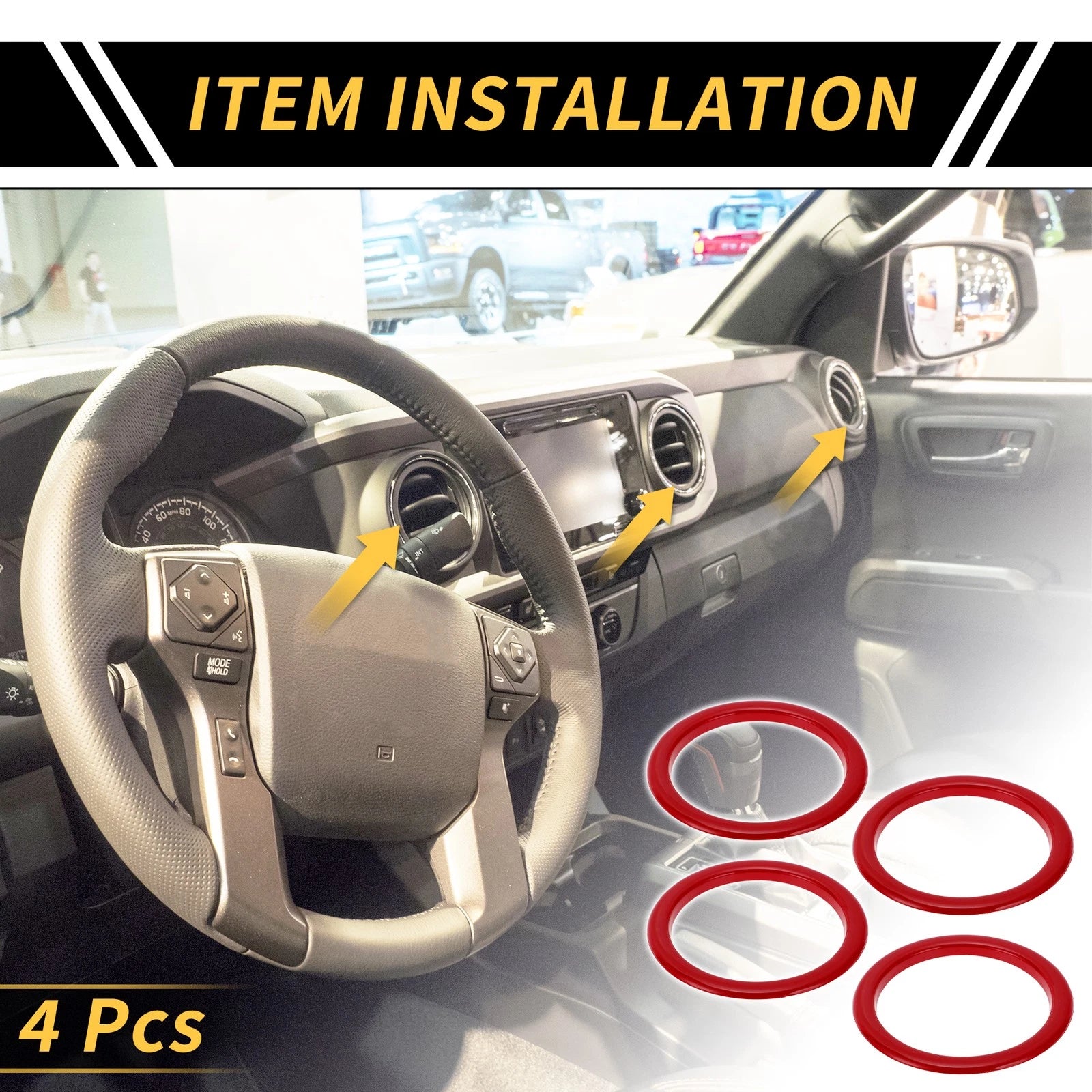 Set of 4 Red AC Vent Dashboard Decoration Rings for Toyota Tundra (2014–2021)