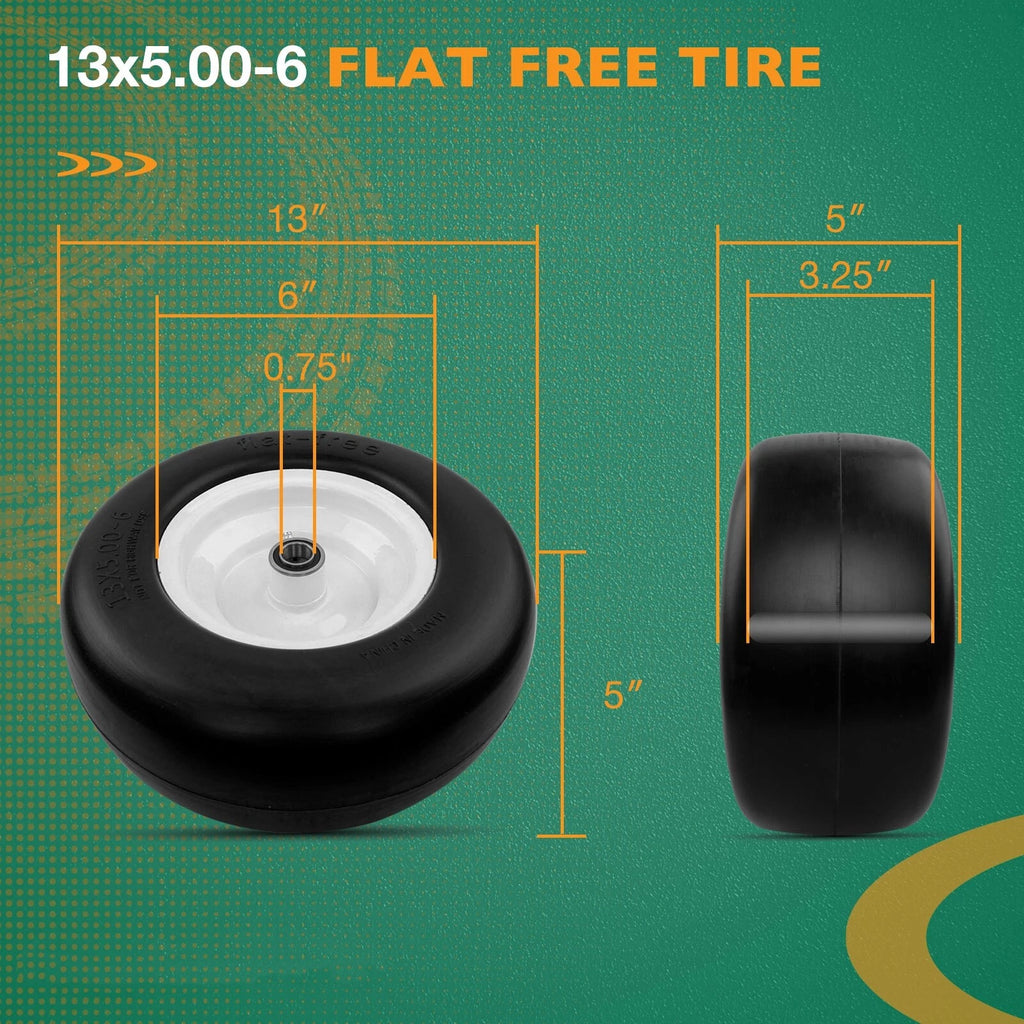 Set of 2 Front Smooth Flat Free Tires for Zero-Turn Lawn Mower