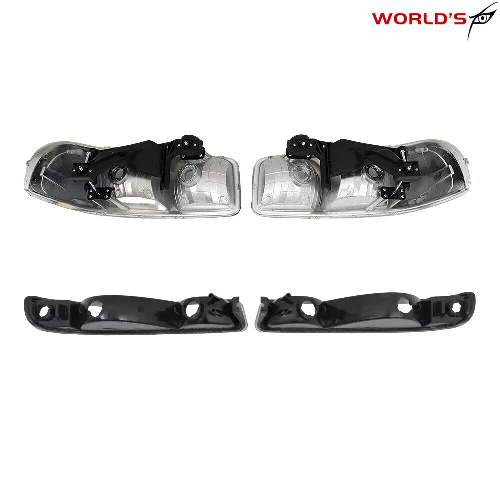 Headlight Set for GMC Sierra 1500, Yukon (1999–2007) Chrome Housing Clear