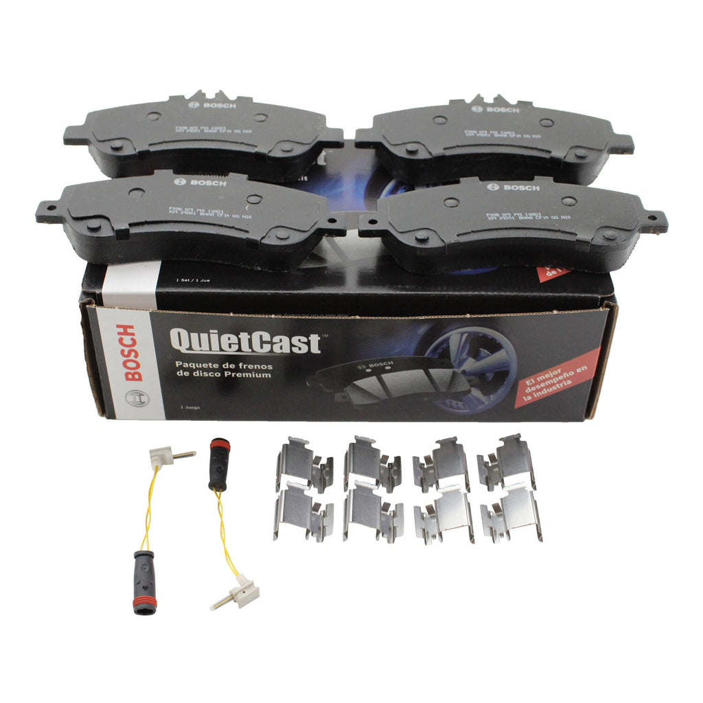 Set of 4 Bosch QuietCast Front Ceramic Brake Pads & Sensor for MB W204 (2009–2016)