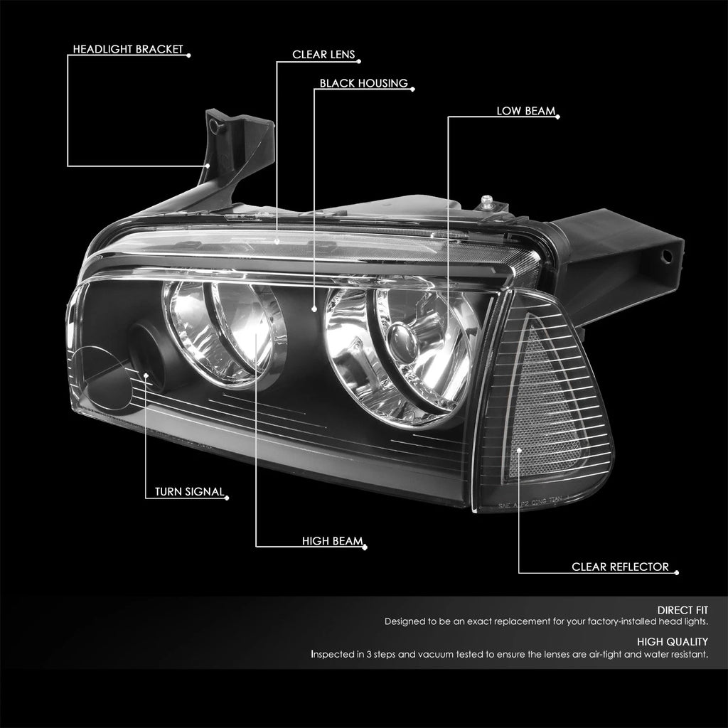 Black/Clear Signal Turn Signal Headlights for Dodge Charger (2006–2010)