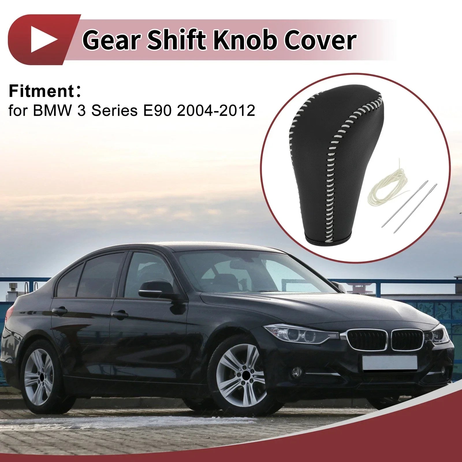 Gear Shift Knob Cover for BMW 3 Series E90 Black Beige Faux Leather