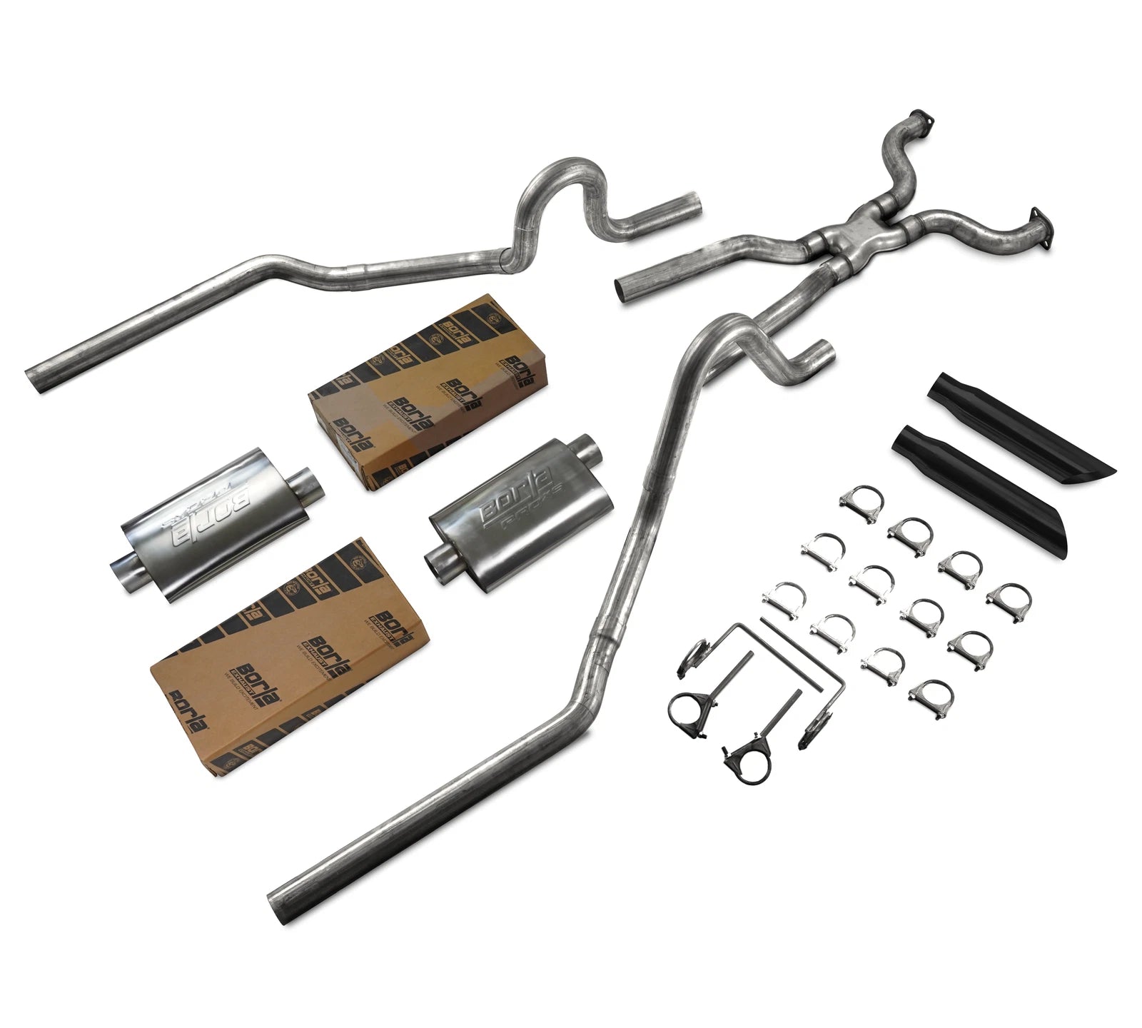 2.5" Dual Exhaust Borla Mufflers for P71 Crown Vic (2004–2011) - Black Tips