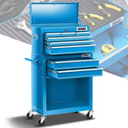 2X Blue 8 Drawer Tool Cabinet with Rolling Casters for Storage