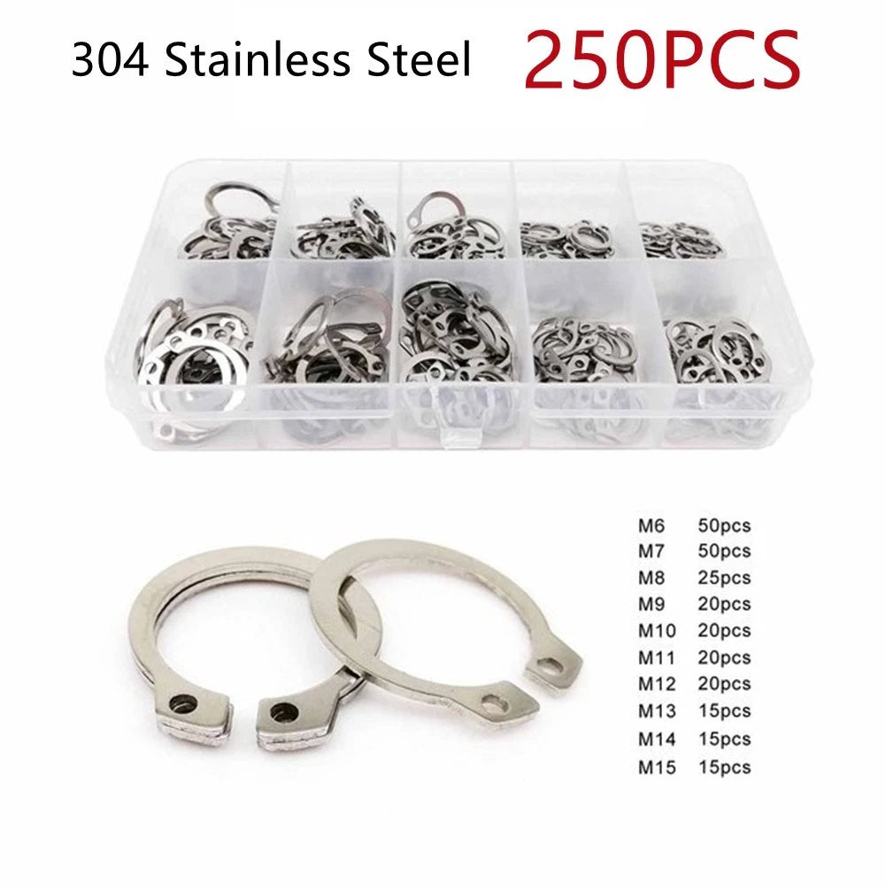 Set of 250 External Circlips 6mm-15mm for Bearings