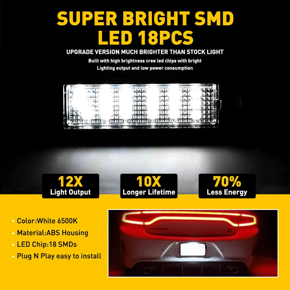 White LED License Plate Tag Lamp Light for Dodge Charger Challenger (2015–2022)