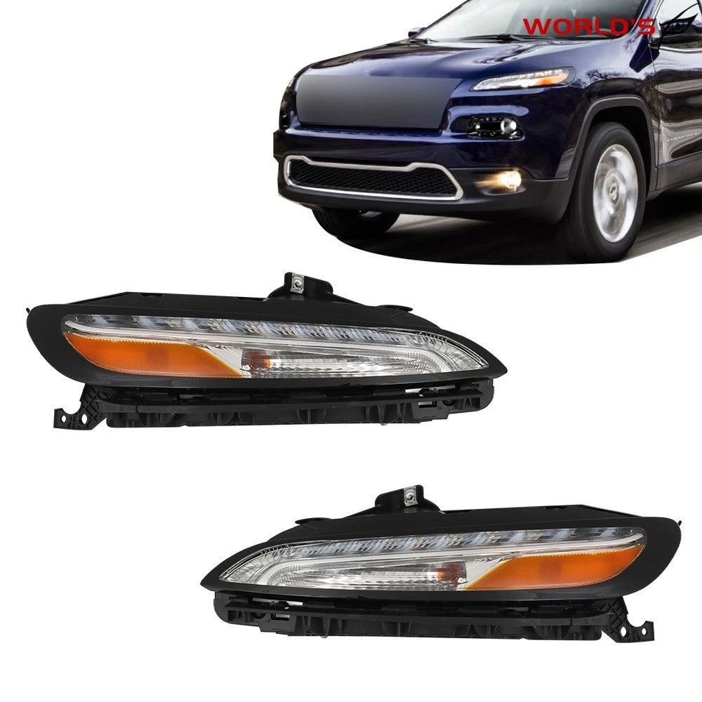 Set of 2 Headlights for Jeep Cherokee (2014–2018) Halogen with LED DRL