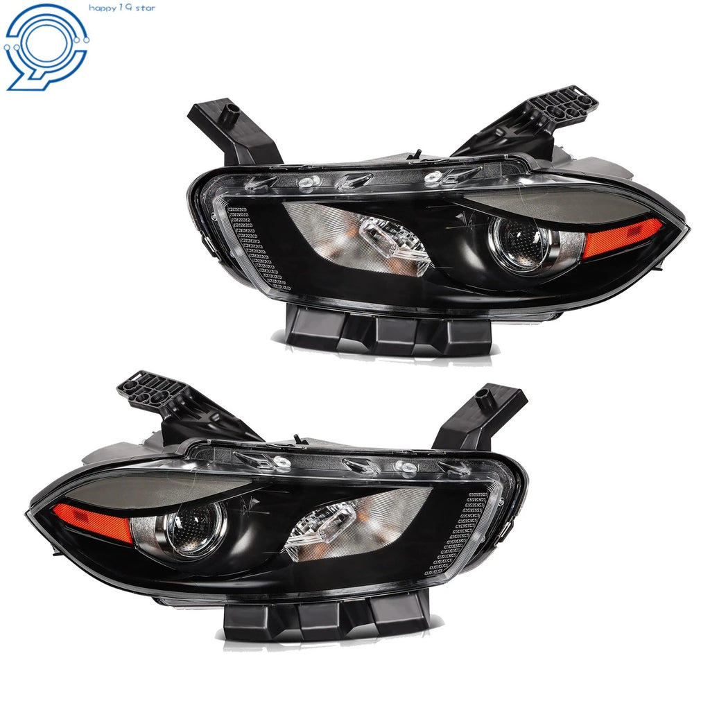 Headlight Set for Dodge Dart (2013–2016) Halogen Projector Black Housing