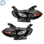 Headlight Set for Dodge Dart (2013–2016) Halogen Projector Black Housing