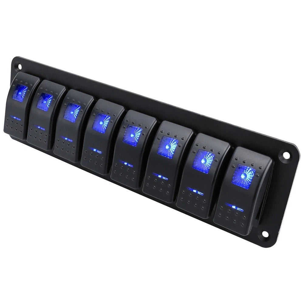 Blue LED Rocker Switch Panel for Marine Car Boat RV DC 12V (2 to 8 Position)