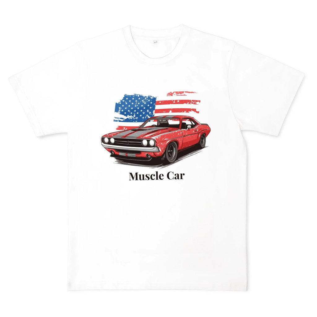 Vintage American Flag Classic Car T-Shirt for Men (White)
