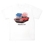 Vintage American Flag Classic Car T-Shirt for Men (White)
