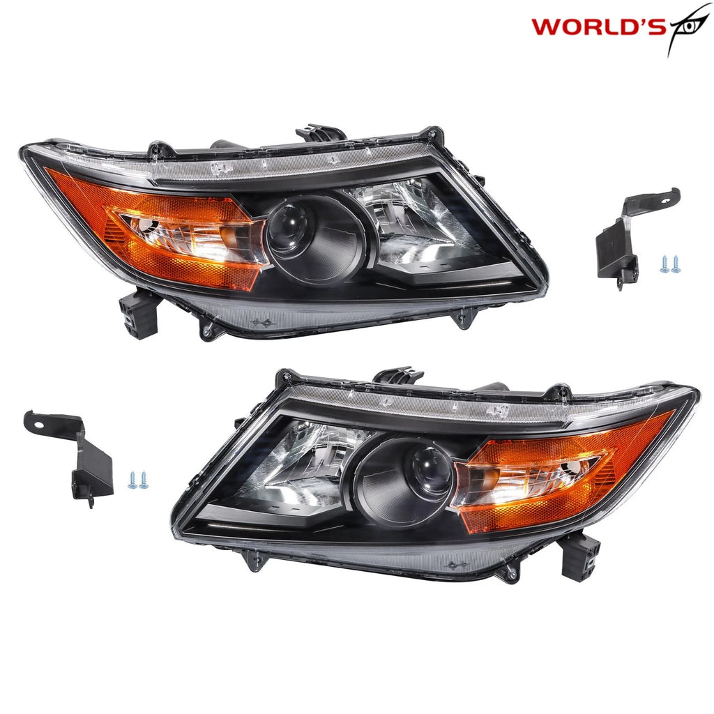Halogen Front Headlights for Honda Odyssey (2011–2017) Black Amber Pair