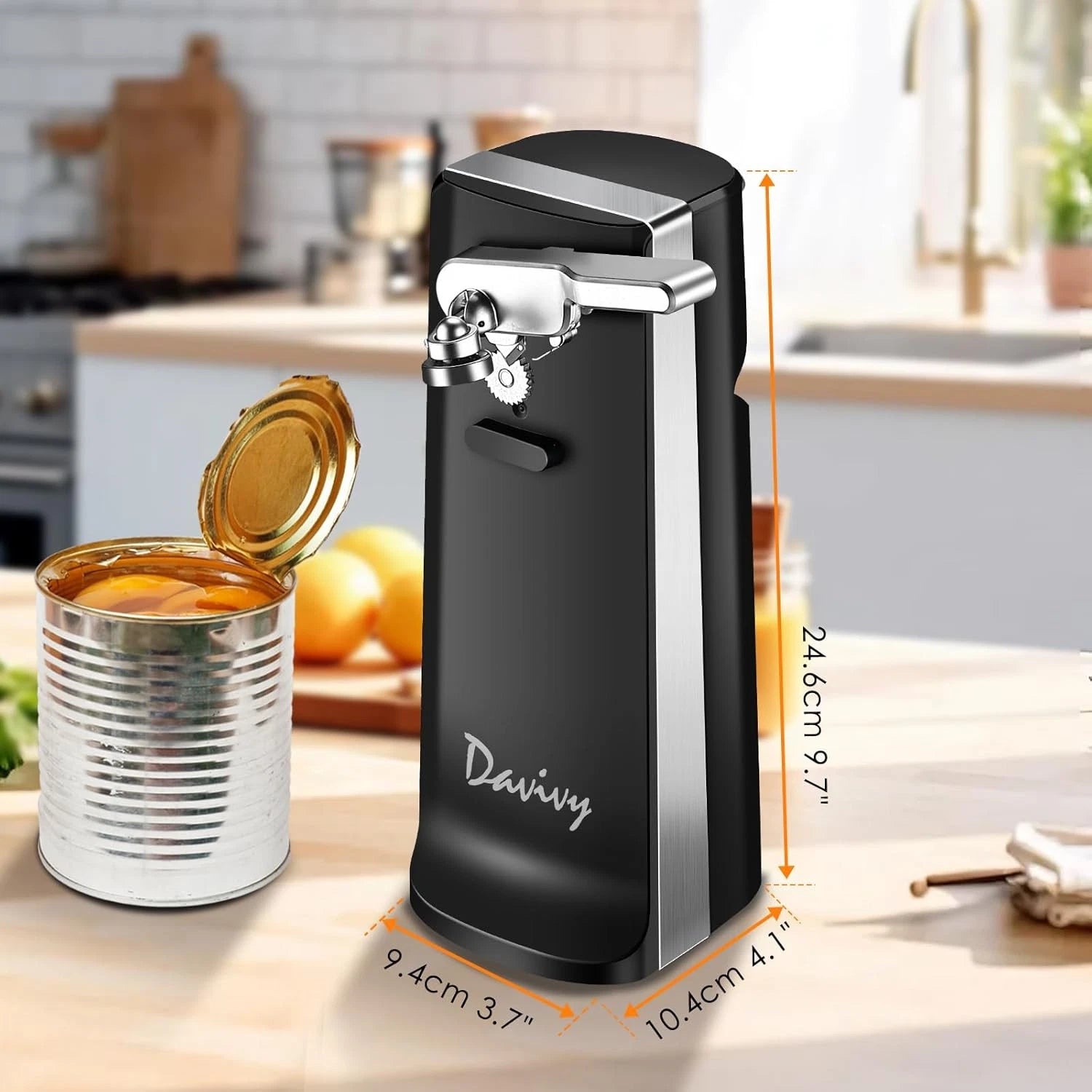 Electric can opener with knife sharpener & bottle opener for Davivy (Black)
