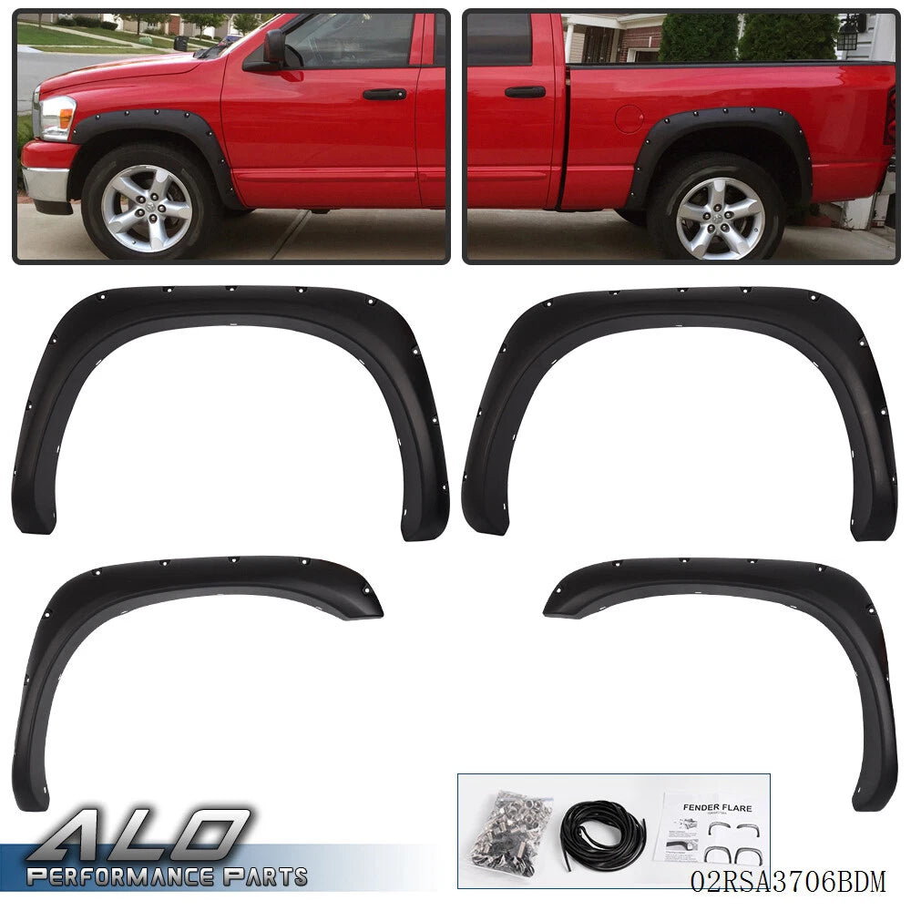 Set of 4 Pocket Rivet Style Fender Flares for Ram 1500/2500/3500