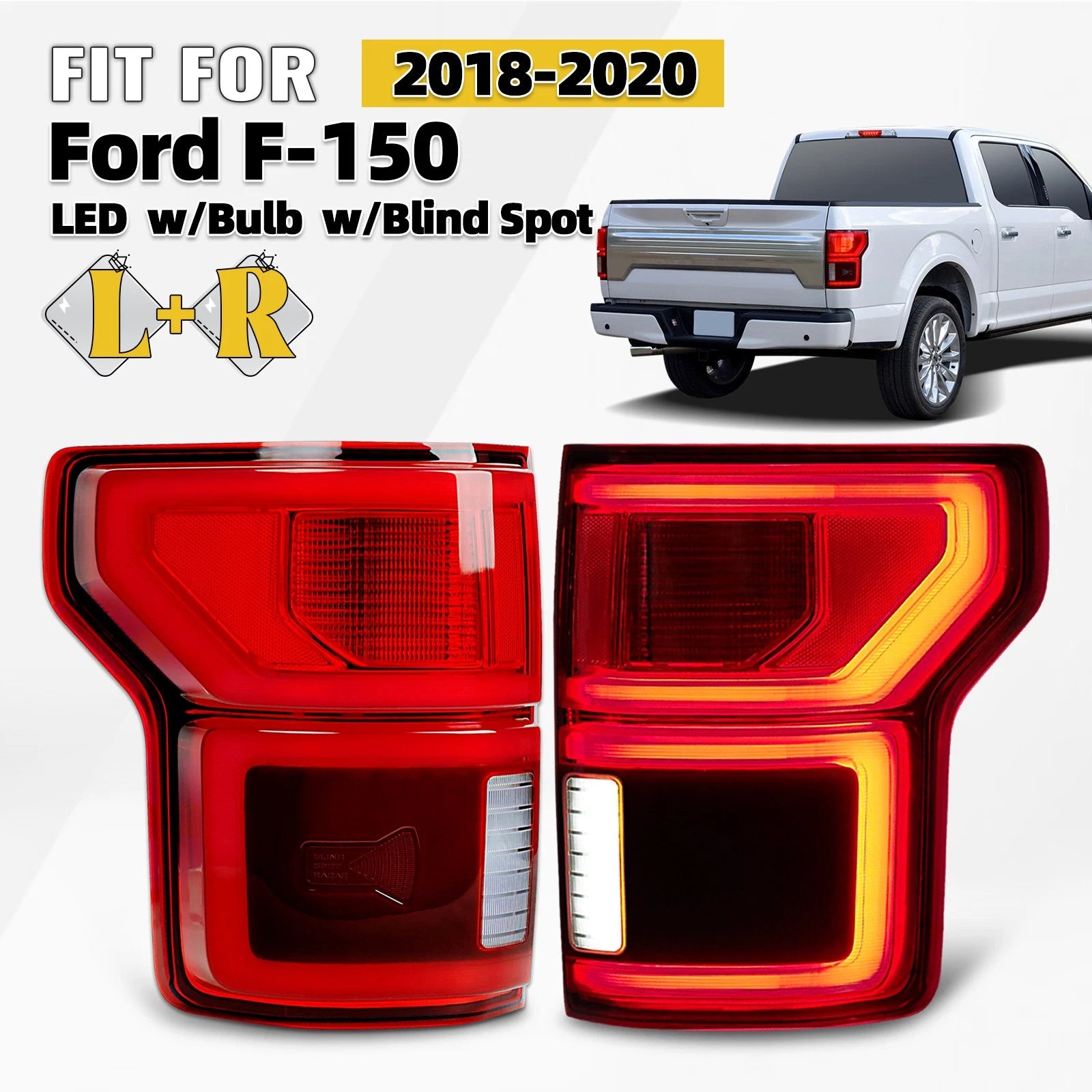LED Tail Light Pair for Ford F-150 (2018–2020) W/ Blind Spot Brake Lamp