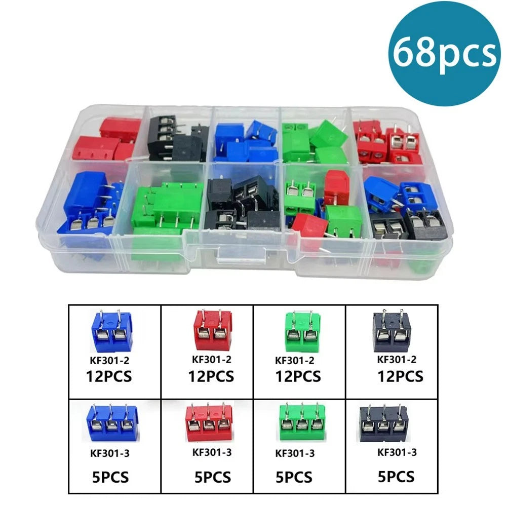 68PCS 5.0mm Pitch PCB Mount Screw Terminal Block Kit for