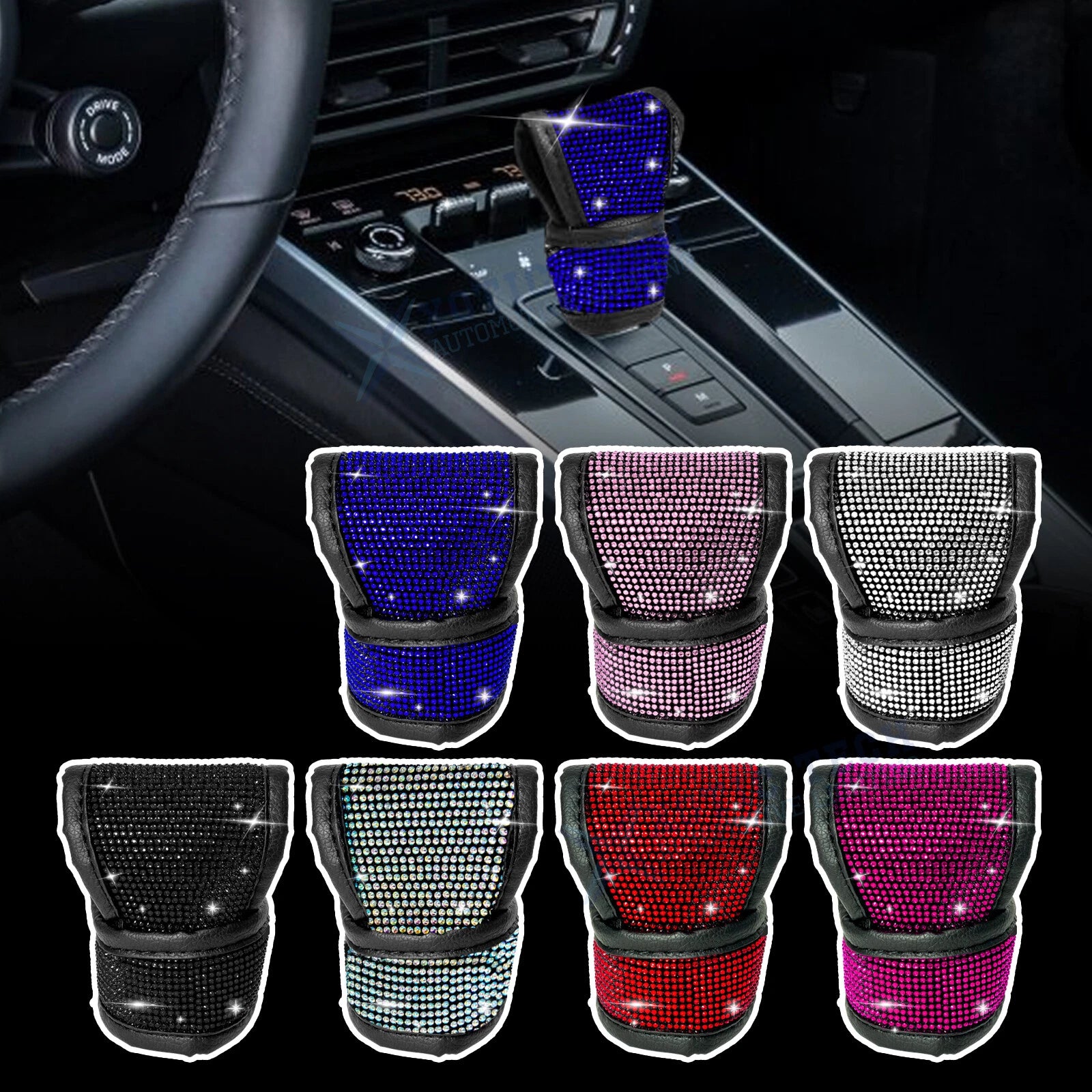 Bling Rhinestone Leather Auto Gear Shift Knob Protective Cover Universal (2022–2025)