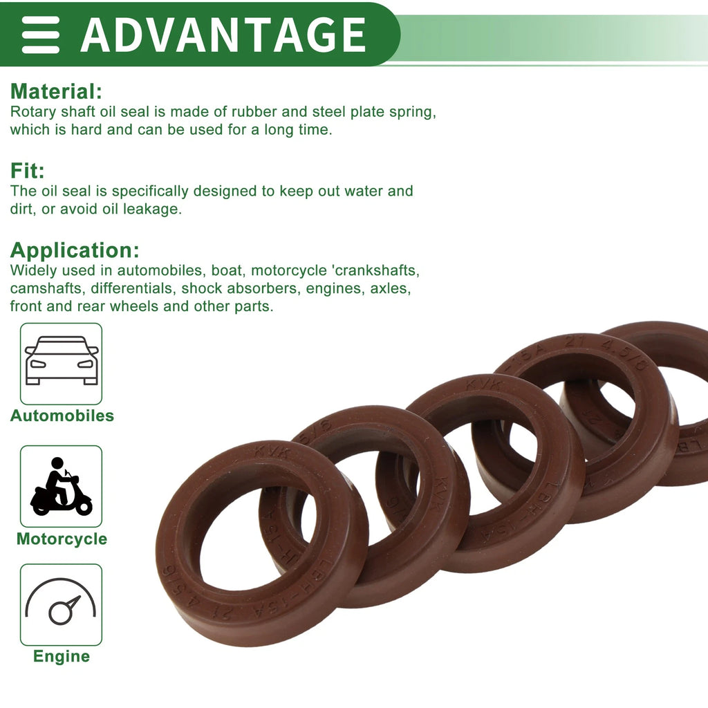 Set of 5 Oil Seal Rotary Shaft Seal FKM Rubber 15x21x4.5mm