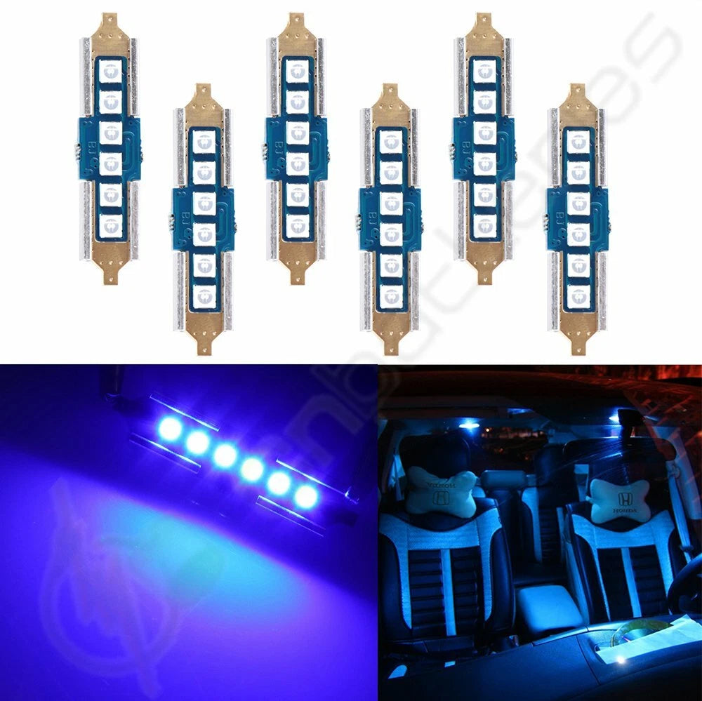 6X 39mm Blue LED Festoon Lights for Car Interior (Dome Map)