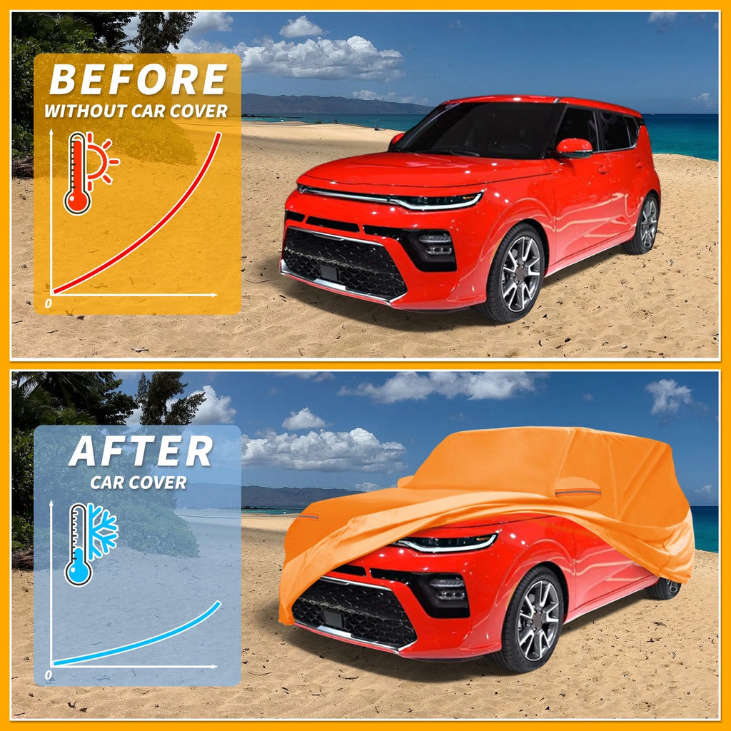 Waterproof Car Cover for Kia Soul (2010–2023) - Orange Cotton, Zipper