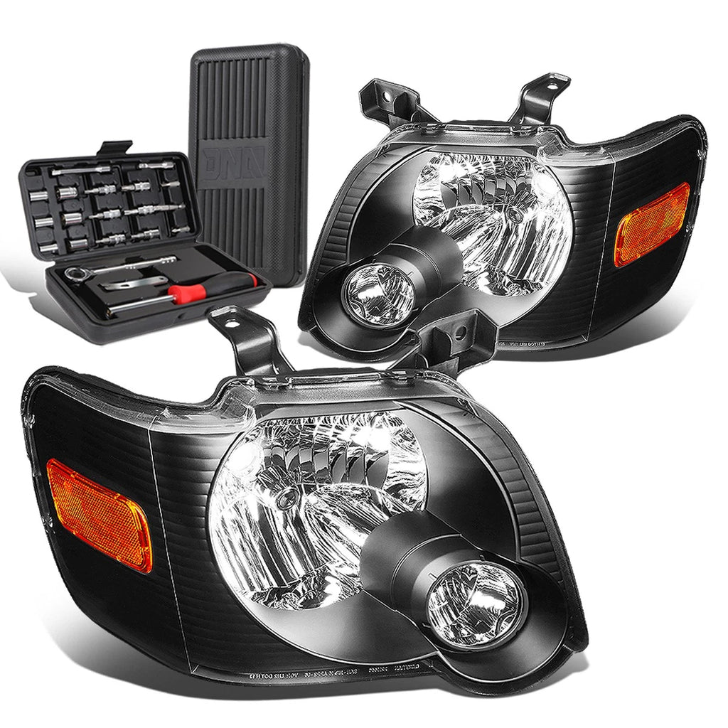 Pair of Black/Amber Signal Headlight Lamps for Ford Expedition (2006–2010)