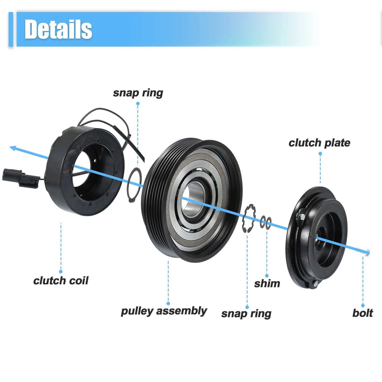 AC Compressor Clutch Set for Kia Forte (2010–2013) A/C Clutch Repair Assembly
