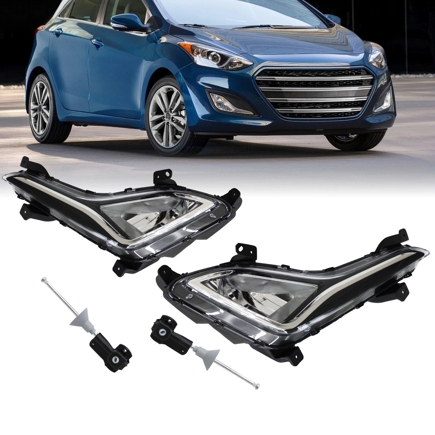 2Pcs Clear Lens Fog Light for Hyundai Elantra (2014–2016) LH & RH