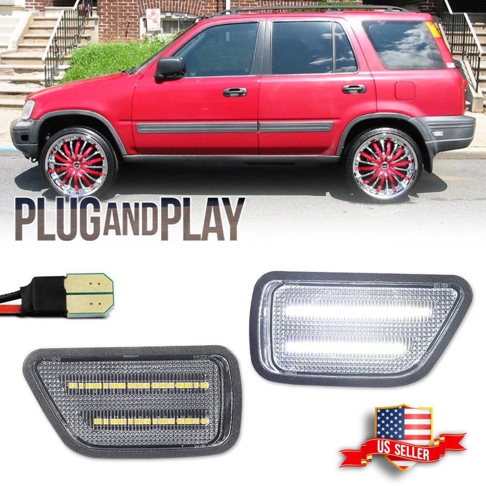 2X Clear Lens LED Side Marker Lights for Honda CR-V (1997–2001)