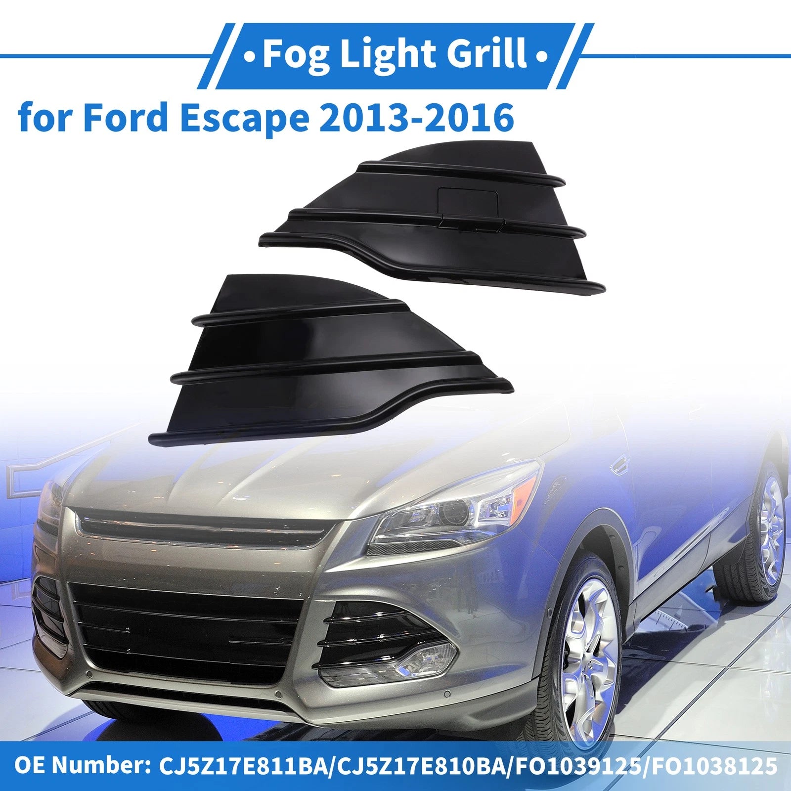 Fog Light Grill No.CJ5Z17E811BA for Ford Escape (2013–2016) Glossy Black 1 Pair