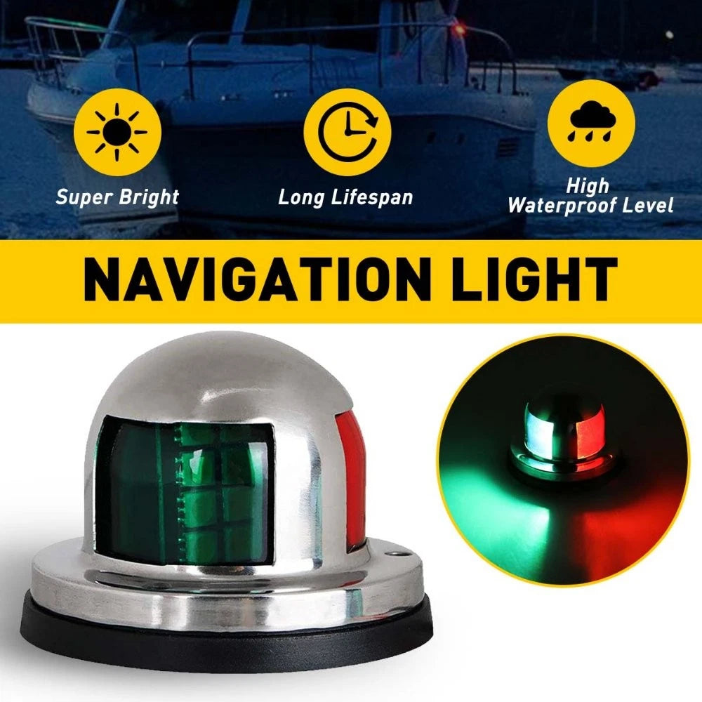 2X Stainless Steel LED Bow Navigation Lamp for Marine Boat Yacht (12V)