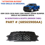 Front Upper Bumper Grille with Camera for RAM 1500 (2025–2026) 68565900AA